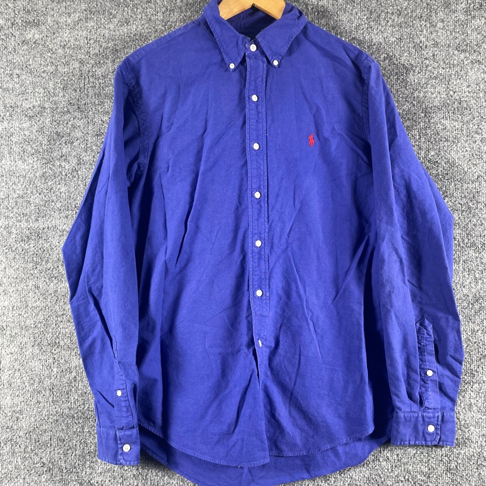 VTG Ralph Lauren Shirt Mens Large Blue Custom Fit Cotton Button Down OCBD Pony